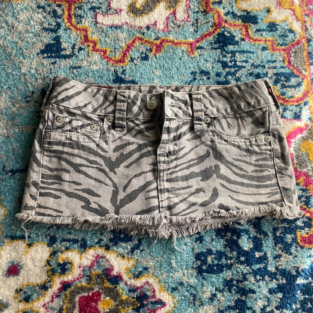 TRUE RELIGION WOMENS MANDY ZEBRA PRINT DENIM SKIRT